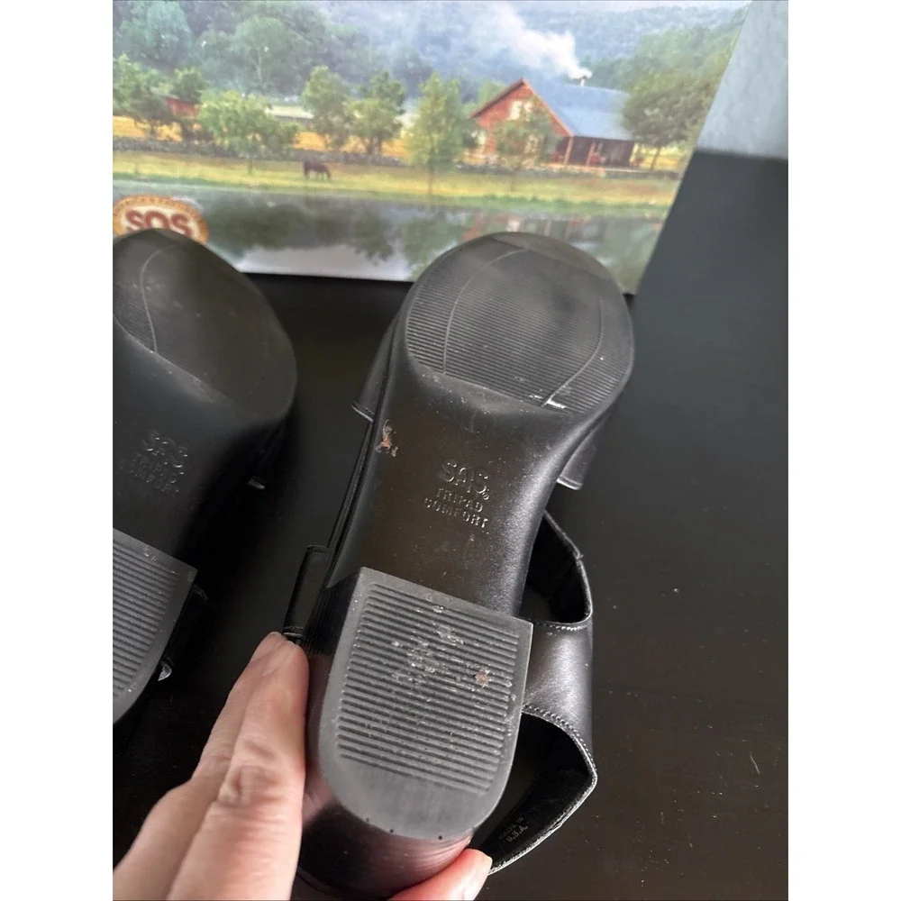 SAS Suntimer Sandals Womens Size 10 M Black Leather Tripad Comfort Strap